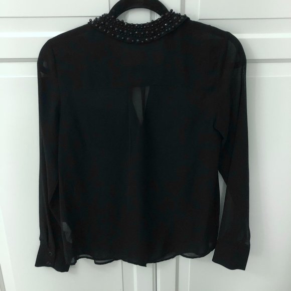 KENSIE Sheer Black Beaded Collar Blouse - Picture 4 of 4